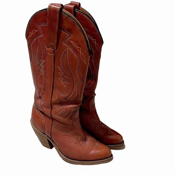 Miss Capezio Stacked Heel Leather Vintage Western Cowboy Boot Brown Size 6.5 - Picture 2 of 13